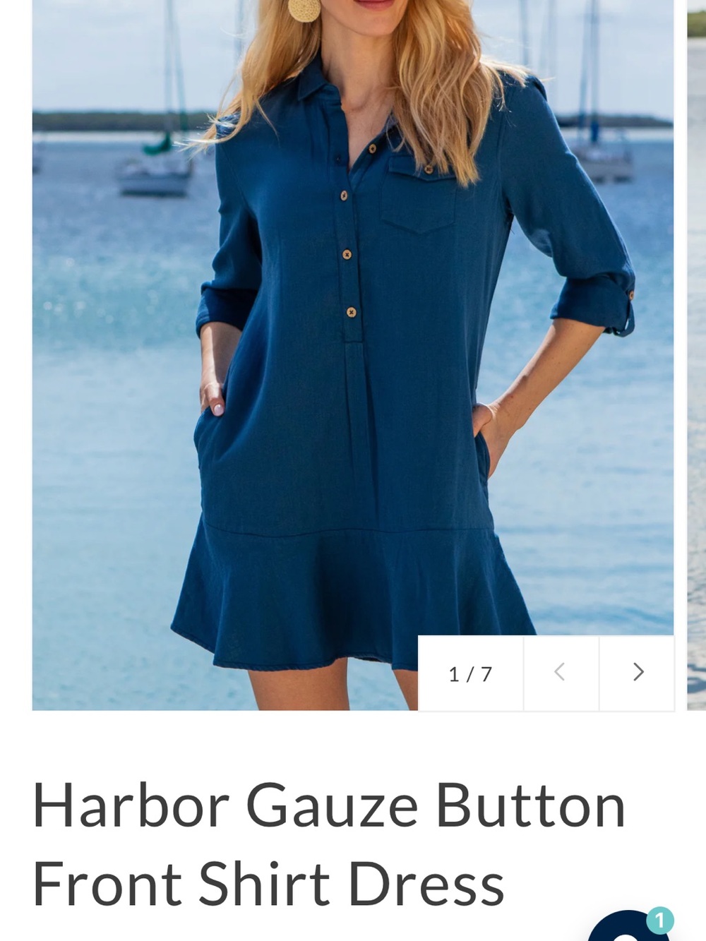 Cabana Life Harbor Gauze Button Front Shirt Dress in Deep Teal Blue